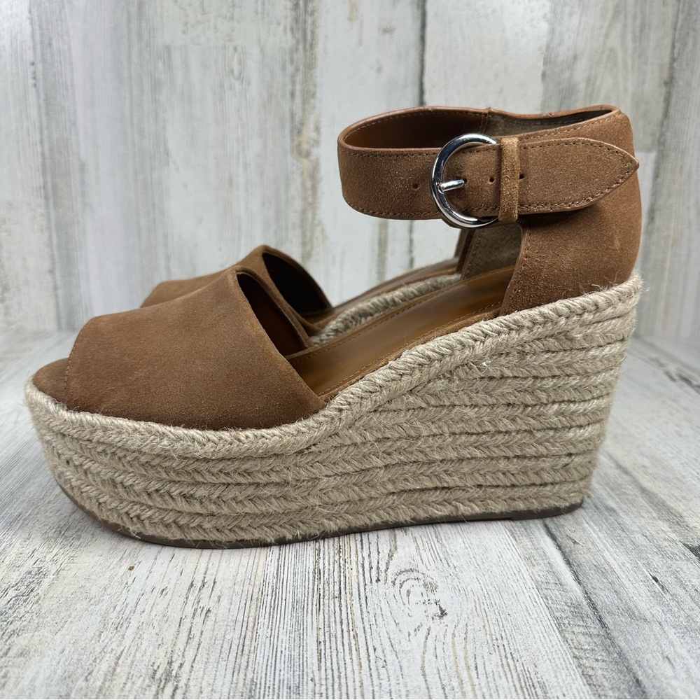 New Marc Fisher Alita Platform Leather Suede Wedge Espadrille Sandal #723